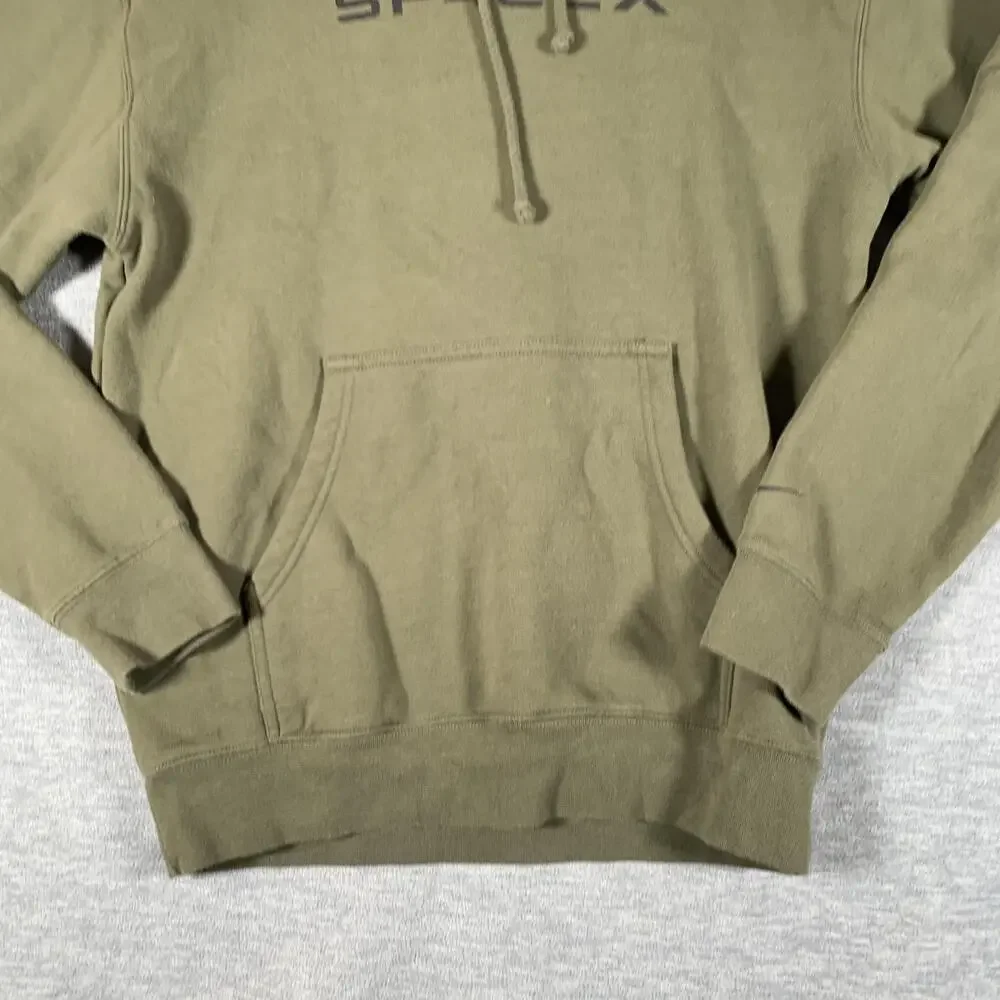 SpaceX Hoodie Mens Small Green Pullover Fleece Logo Kangaroo Pocket Sweatshirt